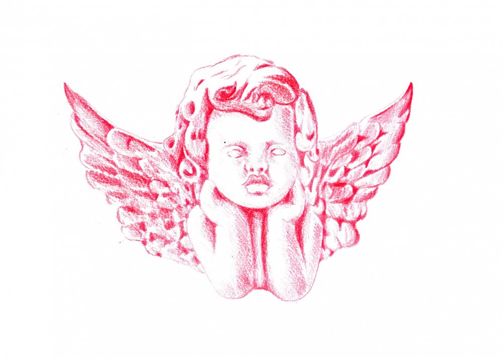 Contemplative Red Cherub by Kulik