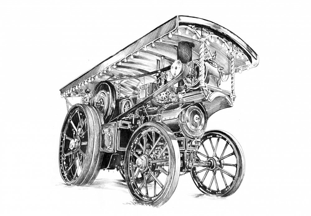 Detailed Steam Engine Drawing by Kulik: Buy fine art prints