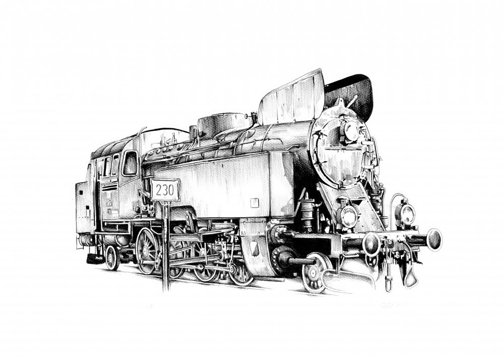 Detailed Steam Train Drawing by Kulik