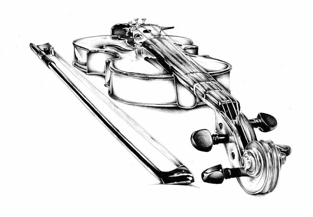 Elegant Violin Drawing by Kulik
