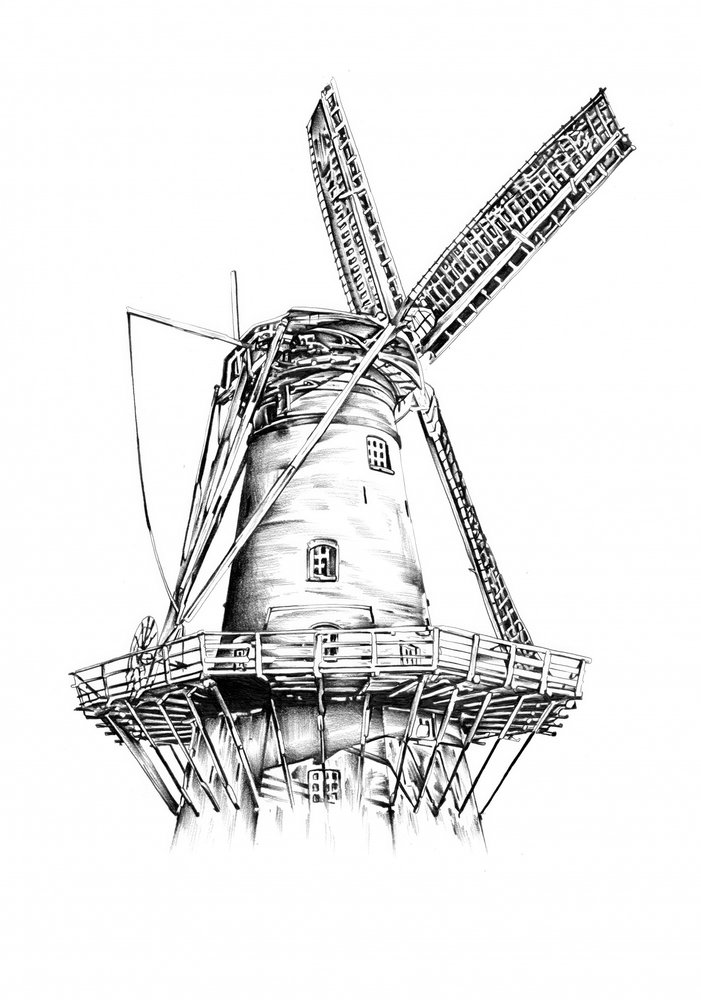 Historic Windmill Drawing by Kulik