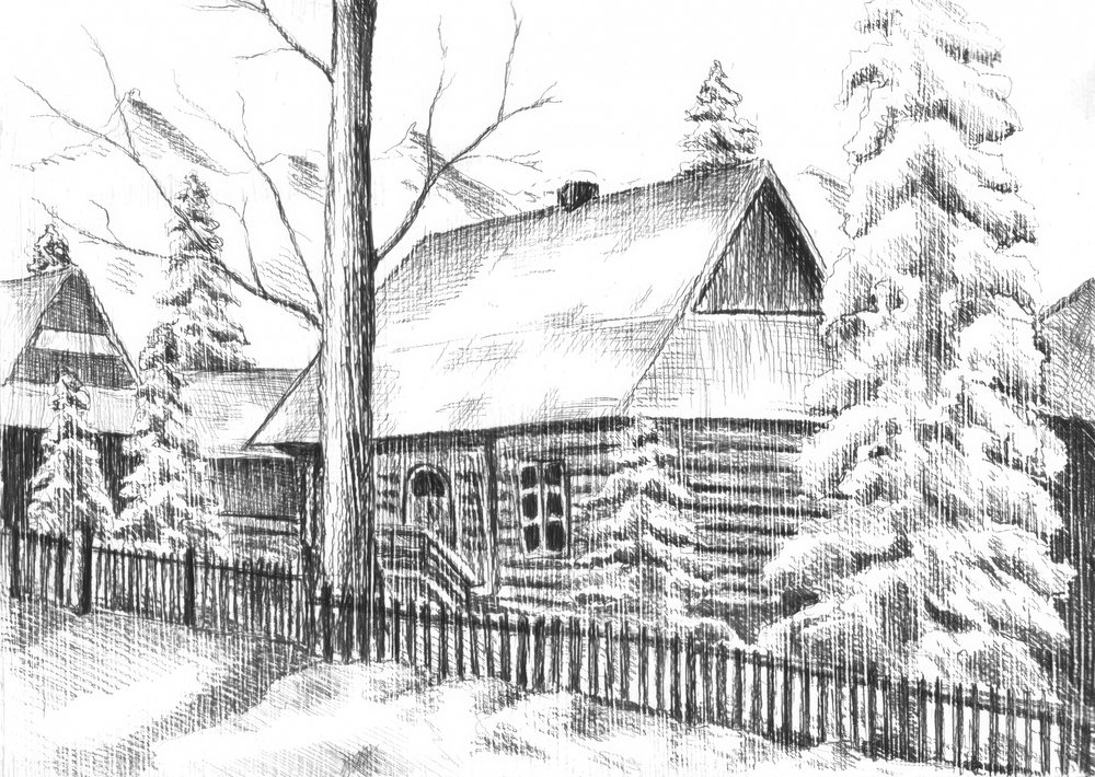 Snowy Winter Cabin by Kulik
