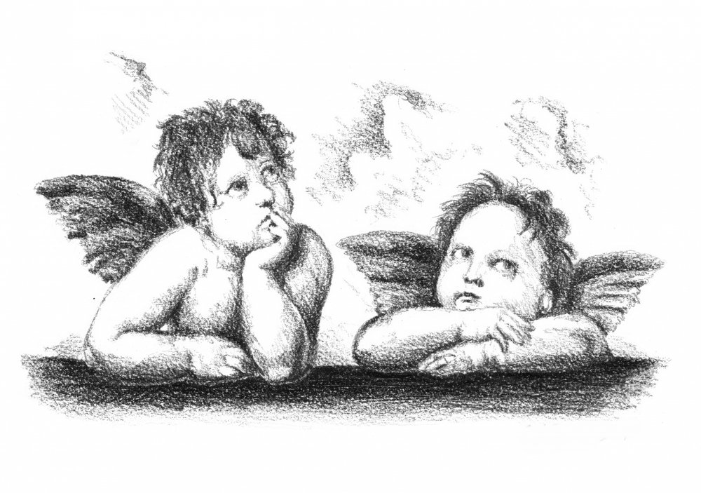 Thoughtful Cherubs Drawing by Kulik