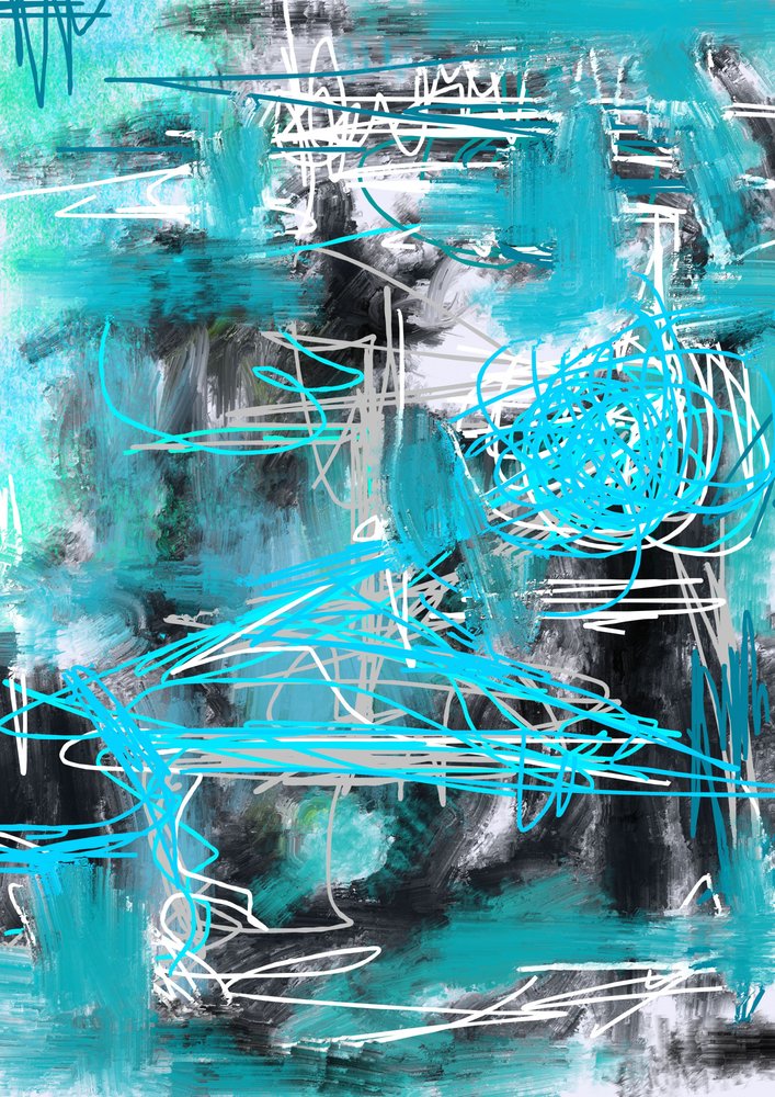 Abstract Teal Scribbles by Lembayung senja studio [Vintage Poster]