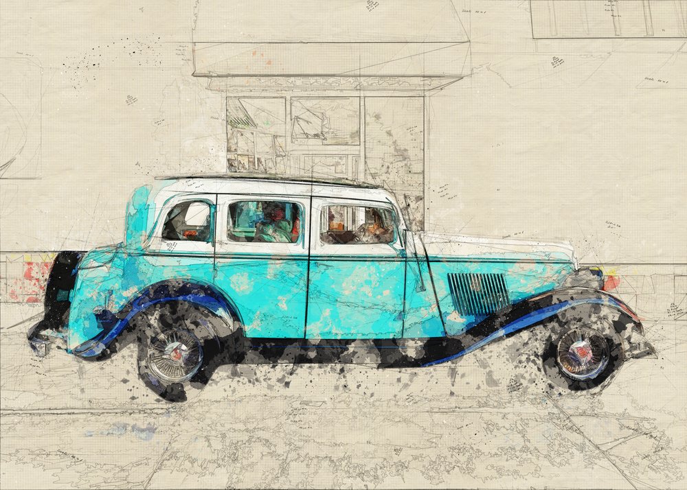 Blue Car Sketch by Lembayung senja studio [Vintage Poster]
