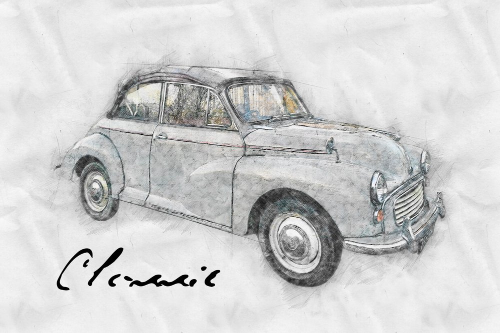 Classic Car Drawing by Lembayung senja studio [Vintage Poster]