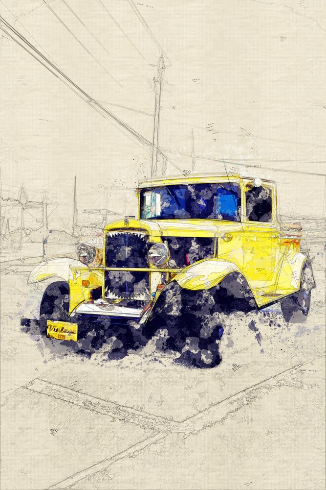 Classic Yellow Pickup by Lembayung senja studio [Vintage Poster]