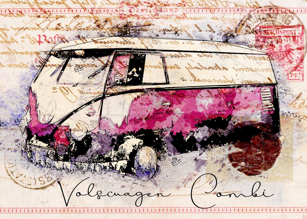 Dreamy Combi Van Art by Lembayung senja studio [Vintage Poster]