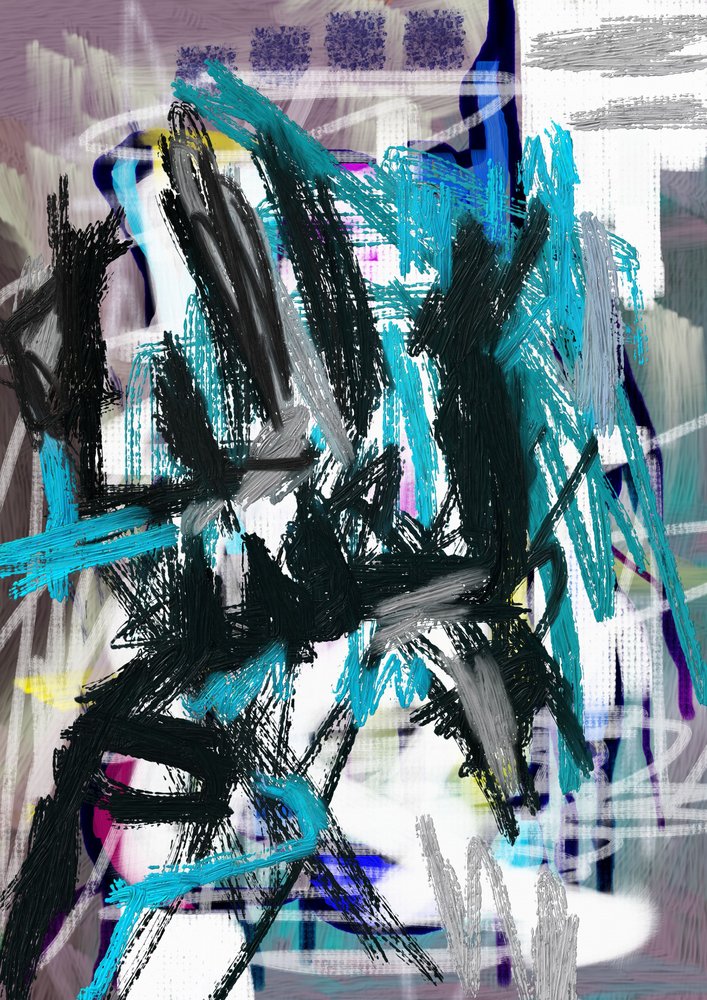 Dynamic Teal Strokes by Lembayung senja studio [Vintage Poster]