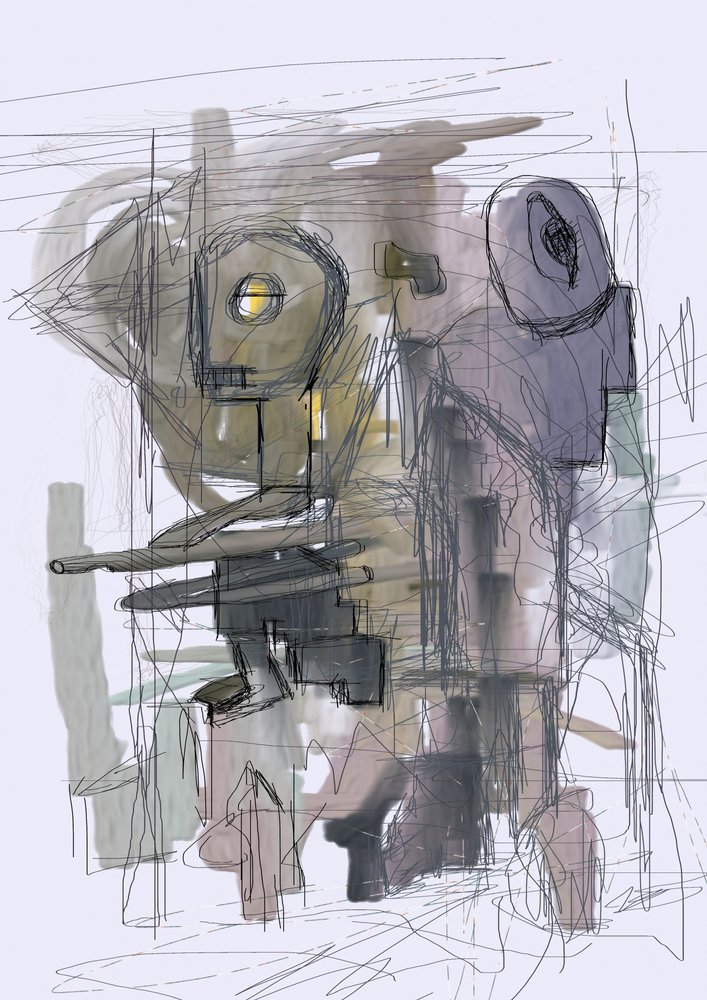 Enigmatic Abstract Robots by Lembayung senja studio [Vintage Poster]