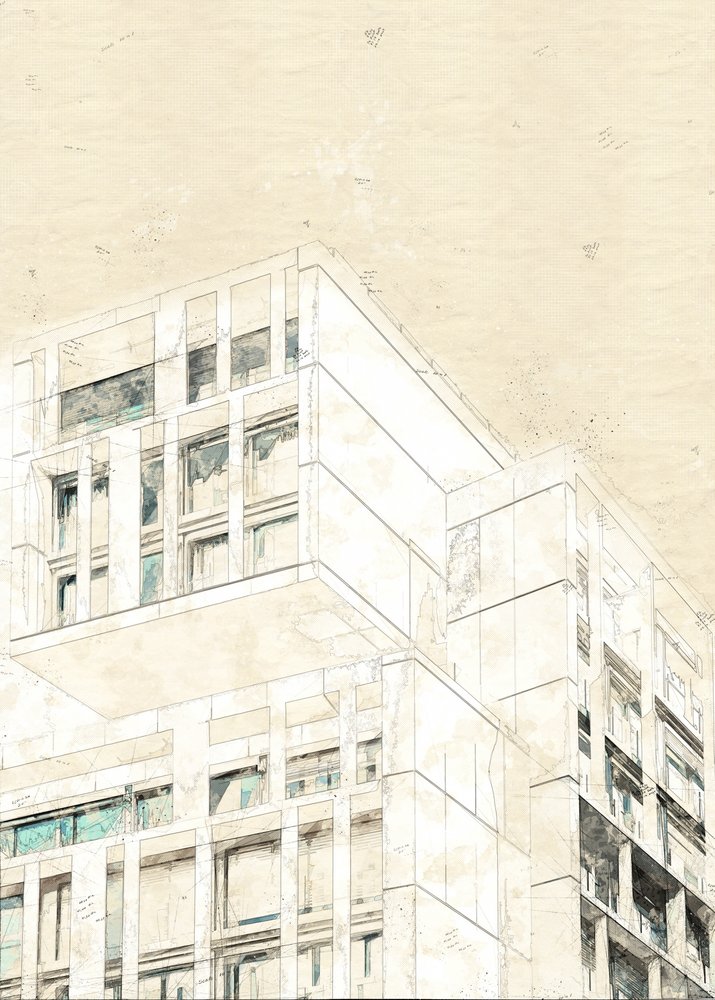 Modern Architectural Blueprint by Lembayung senja studio [Vintage Poster]