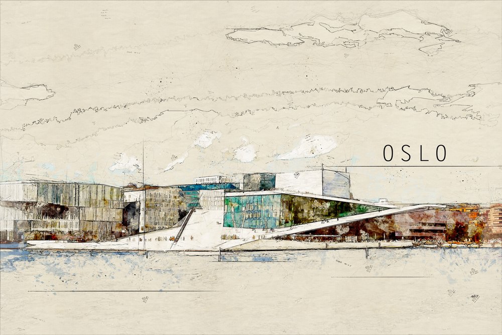Oslo Opera House Sketch by Lembayung senja studio [Vintage Poster]