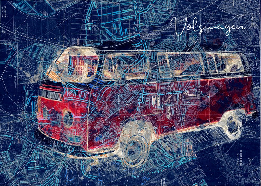 Retro Van City Map by Lembayung senja studio [Vintage Poster]