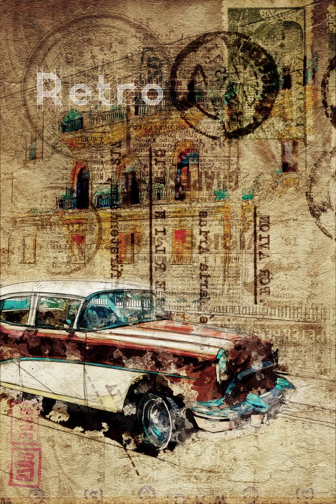 Rusty Retro City Car by Lembayung senja studio [Vintage Poster]