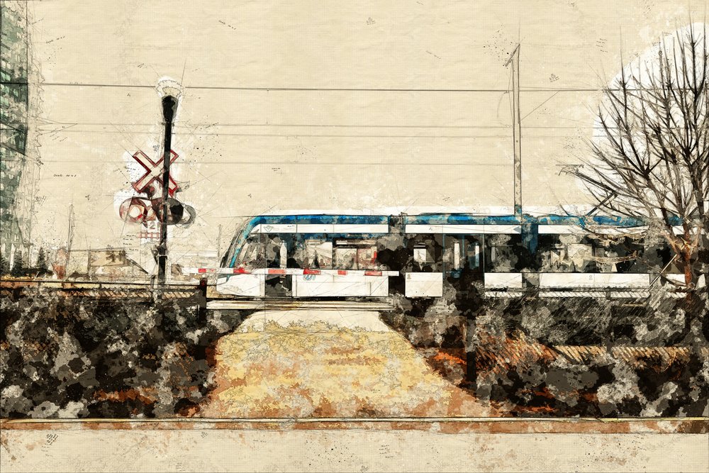 Urban Train Sketch by Lembayung senja studio [Vintage Poster]