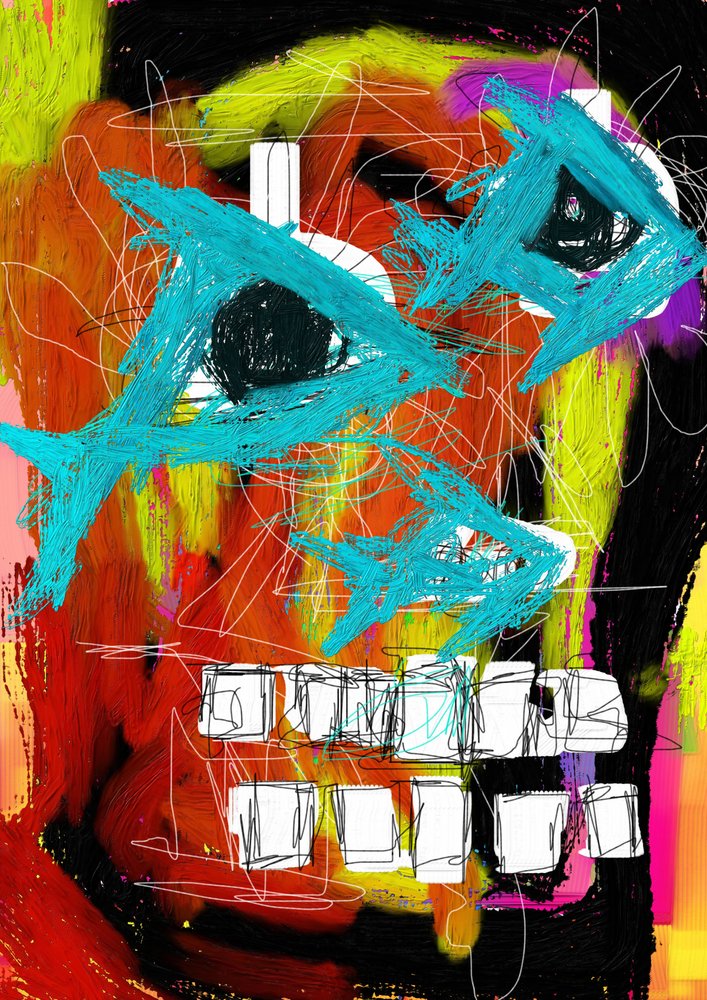 Vibrant Abstract Fish Face by Lembayung senja studio [Vintage Poster]