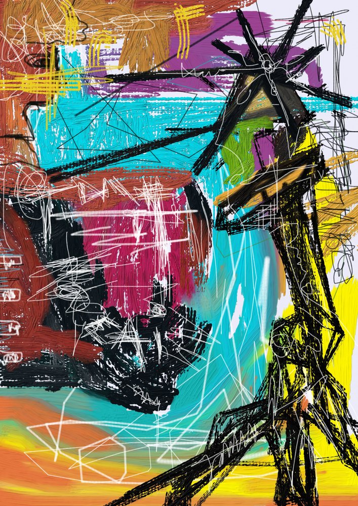 Vibrant Abstract Machine Form by Lembayung senja studio [Vintage Poster]
