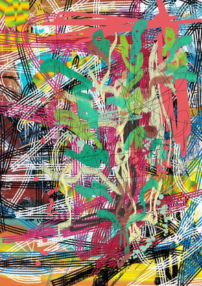 Vibrant Abstract Tangle by Lembayung senja studio [Vintage Poster]