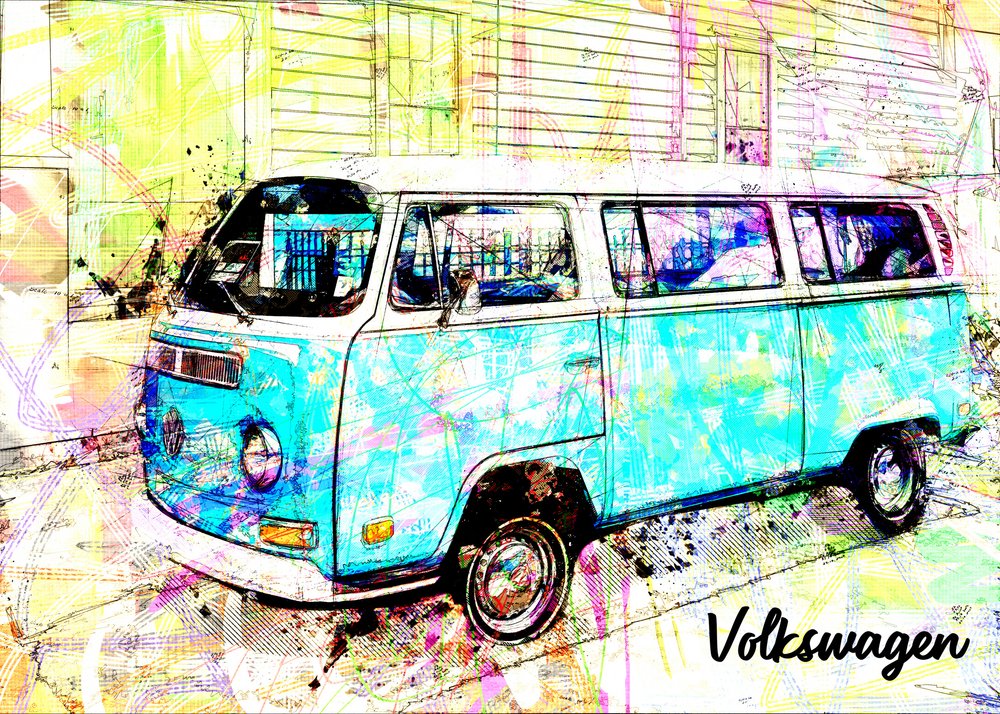 Vibrant Retro Van by Lembayung senja studio [Vintage Poster]
