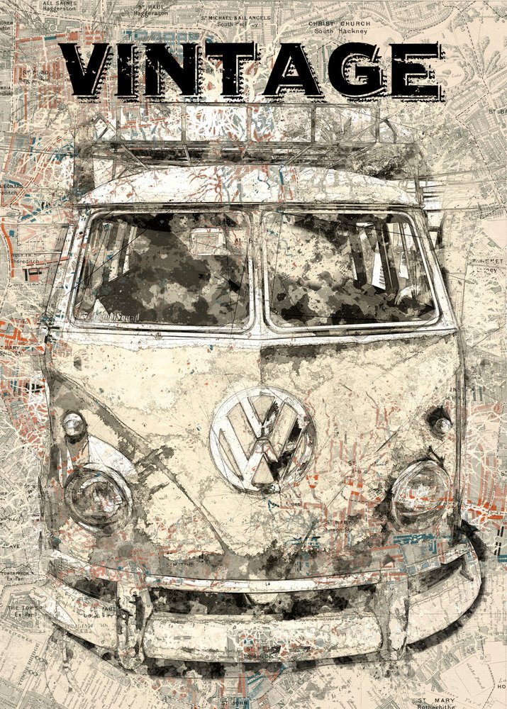 Vintage Bus Travel Map by Lembayung senja studio [Vintage Poster]
