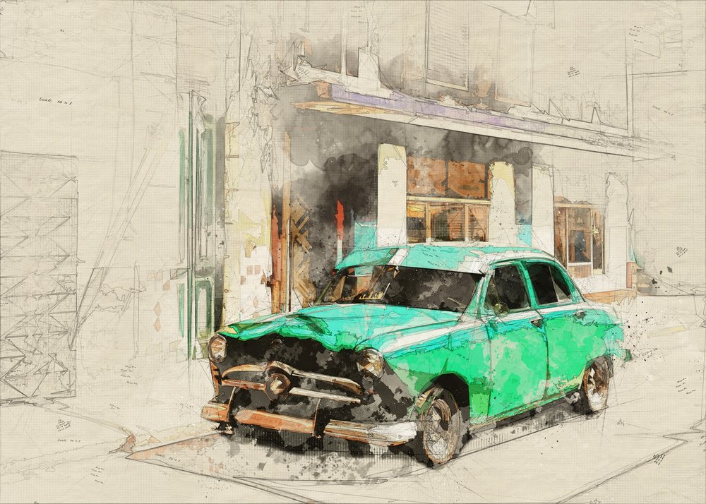 Green Car Sketch by Lembayung senja studio [Vintage Poster]