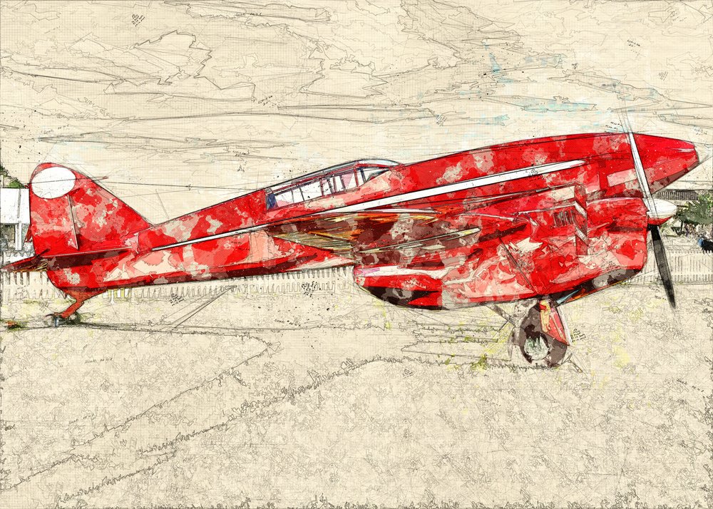 Vintage Red Propeller Plane by Lembayung senja studio [Vintage Poster]