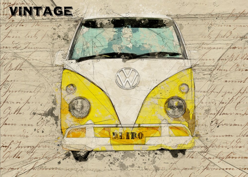 Yellow Van Sketch by Lembayung senja studio [Vintage Poster]