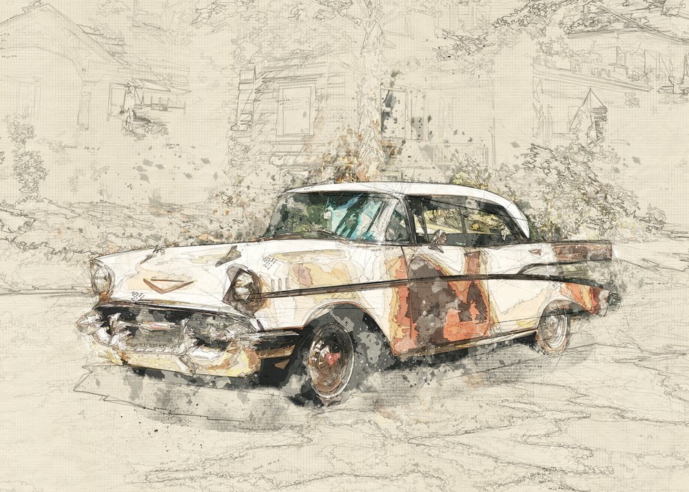 Weathered Car by Lembayung senja studio [Vintage Poster]