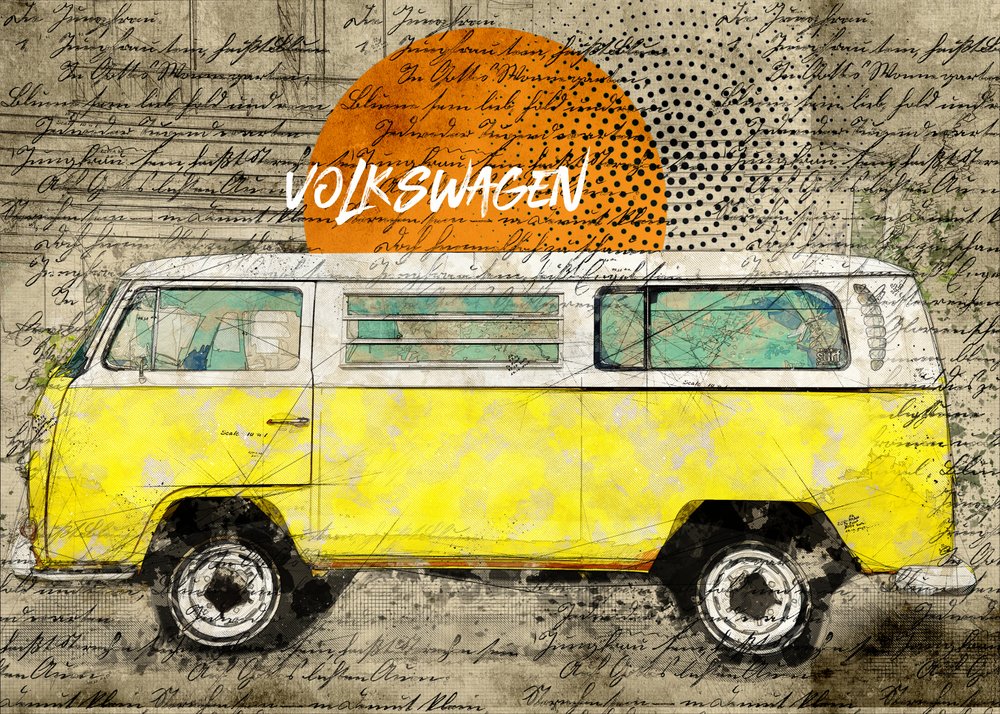 Yellow Vintage Van by Lembayung senja studio [Vintage Poster]