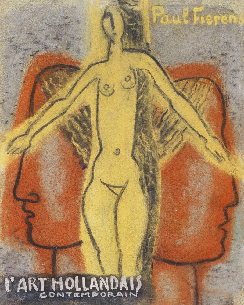 Naked Woman Between Two Men Looking Away From Each Other by Leo Gestel