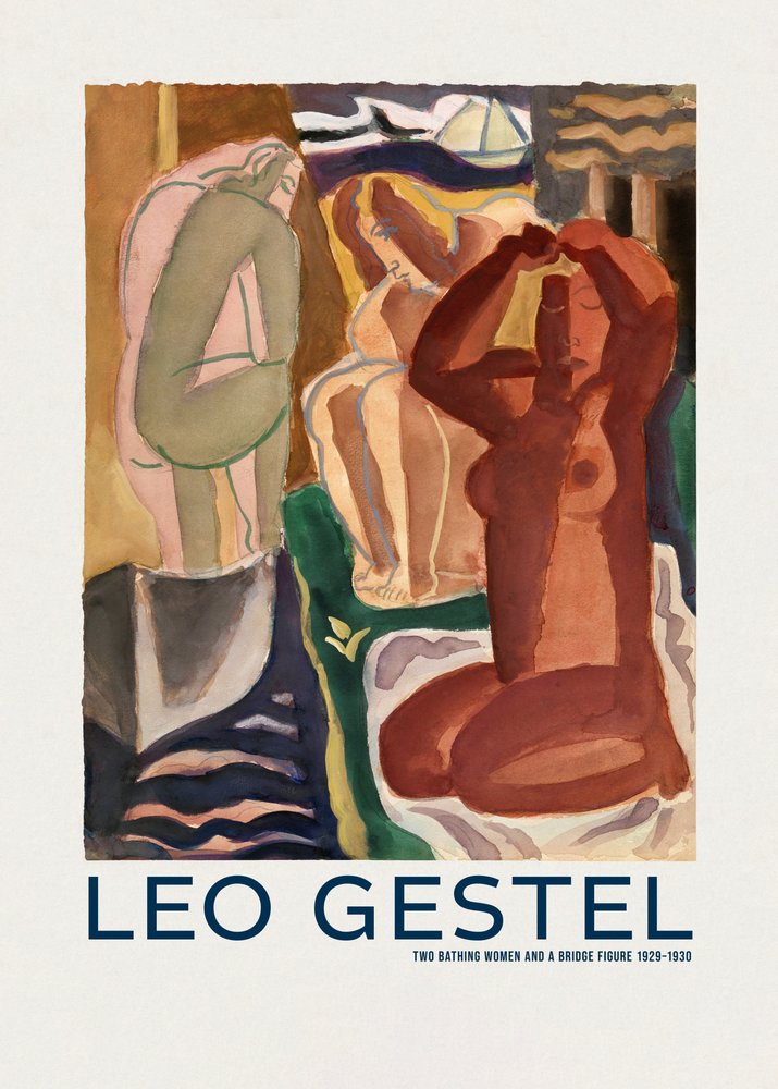 Two Bathing Women and a Bridge Figure by Leo Gestel
