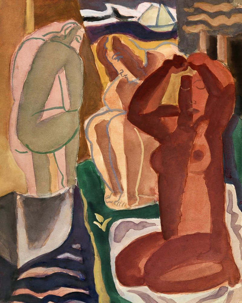 Two Bathing Women and a Bridge Figure by Leo Gestel