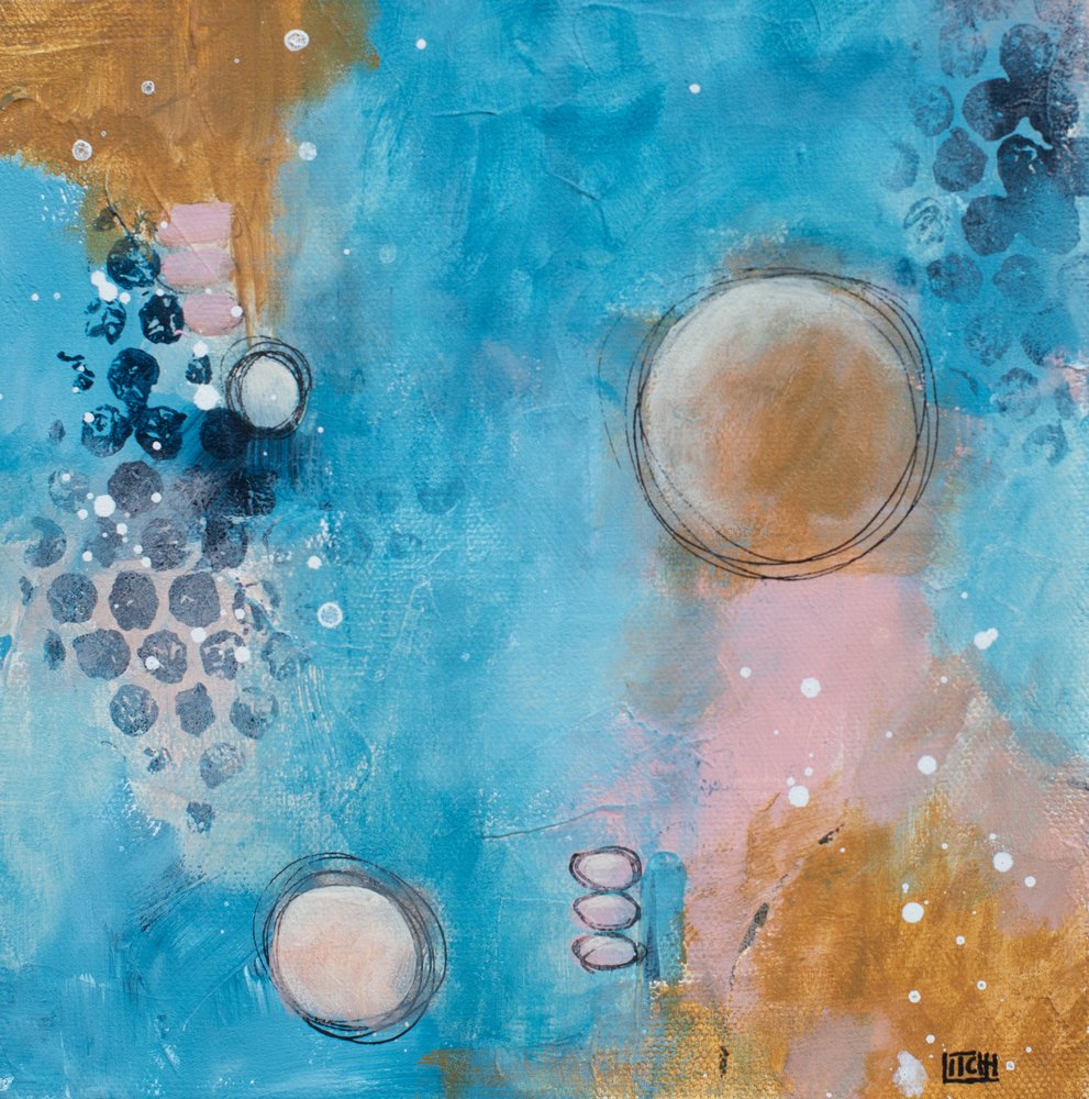 Abstract Blue Gold Circles by Lillian Christiansson