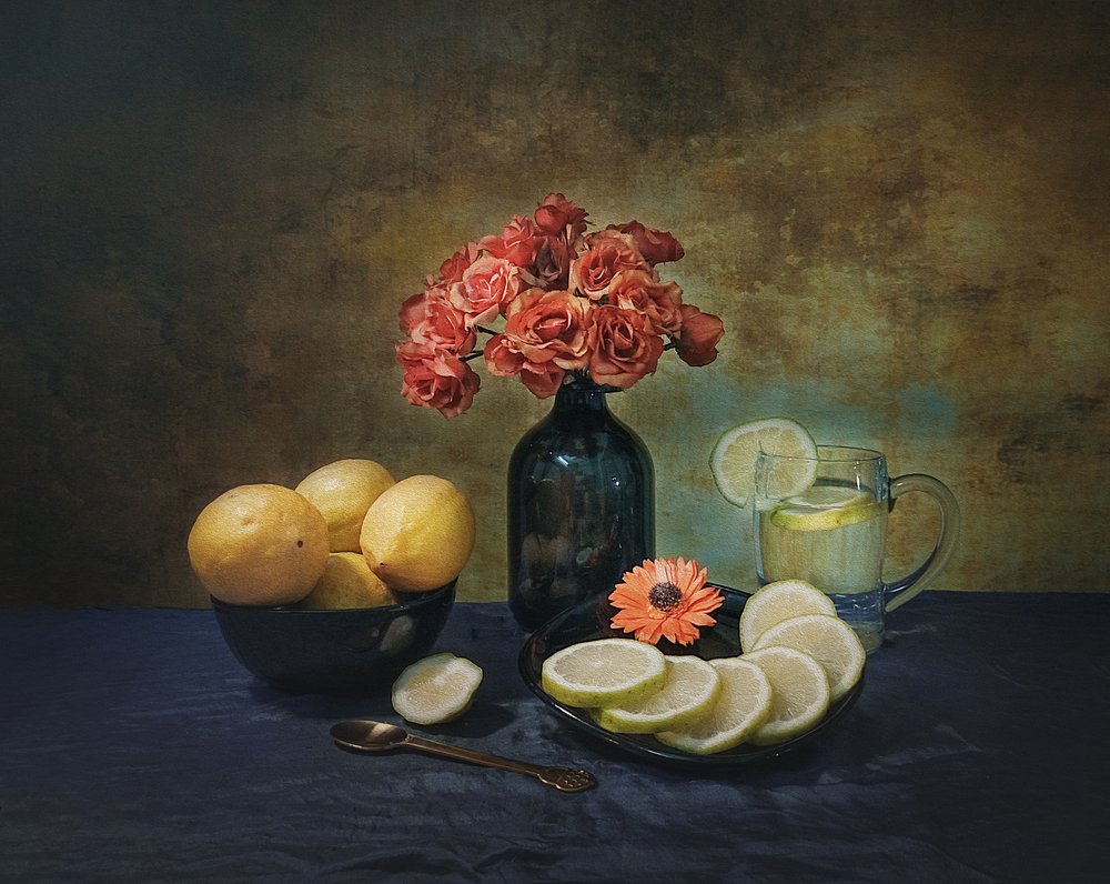 Elegant Lemons and Roses by Liu Xing