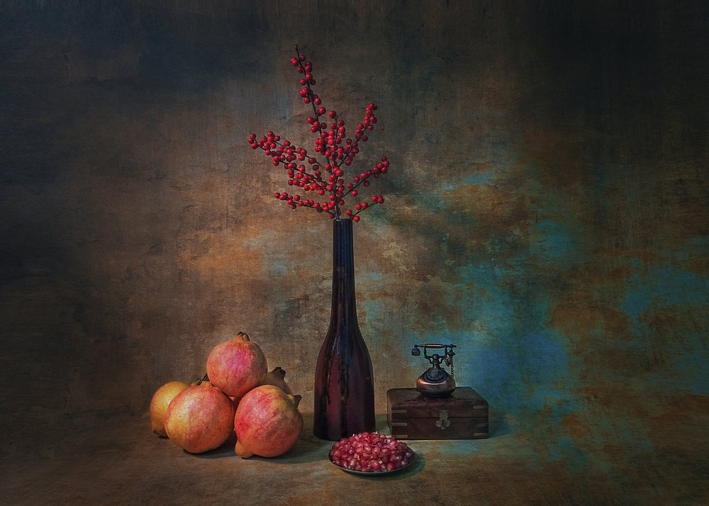 Moody Pomegranates Still Life by Liu Xing