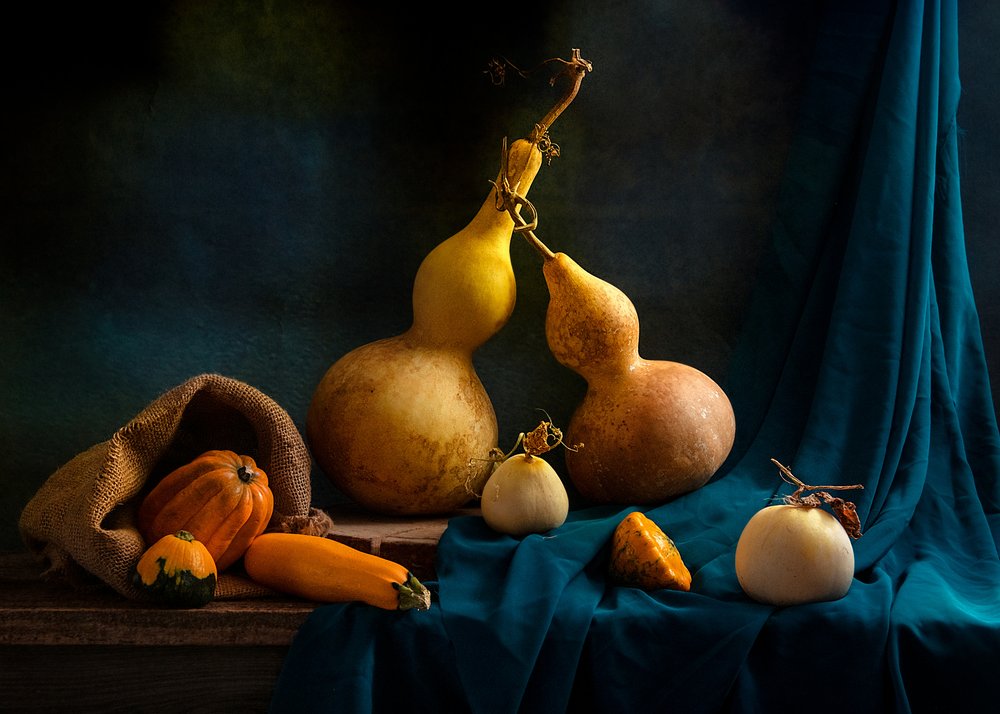 Autumn Gourds Still Life by Louie Luo