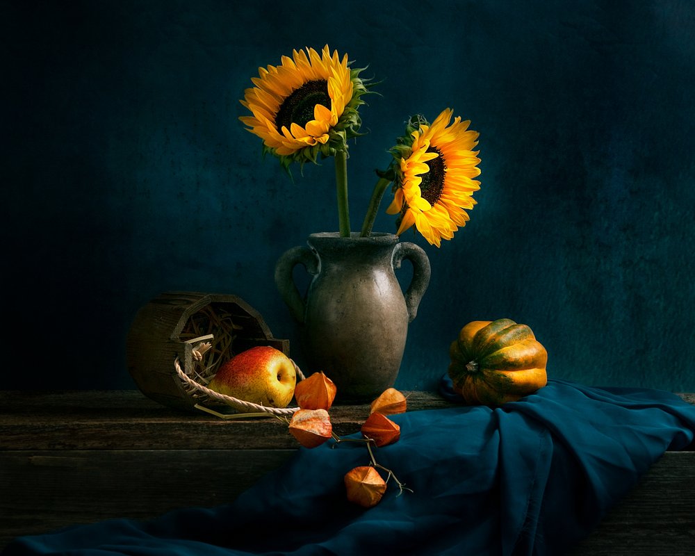 Autumn Sunflowers Still Life by Louie Luo