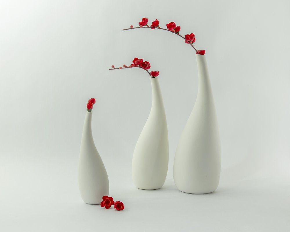 Red Vases and Blooms by Louie Luo