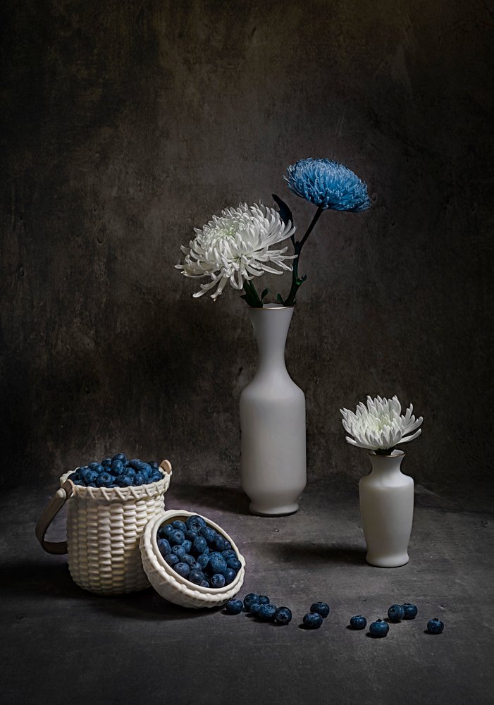 Blueberries and White Flowers by Lydia Jacobs