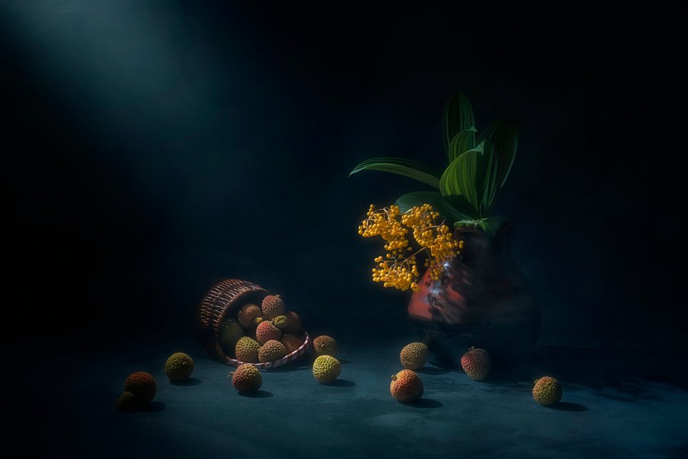 Dramatic Lychee Still Life by Lydia Jacobs