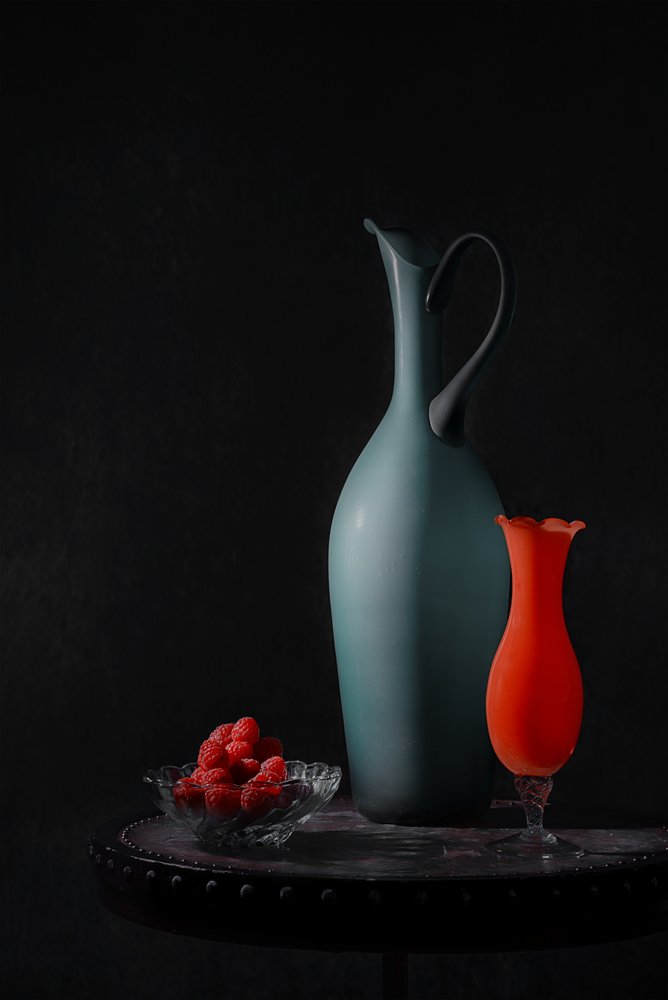 Elegant Vases and Raspberries by Lydia Jacobs