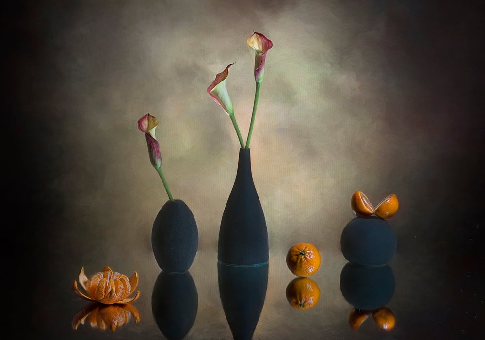 Moody Calla Lilies Oranges by Lydia Jacobs