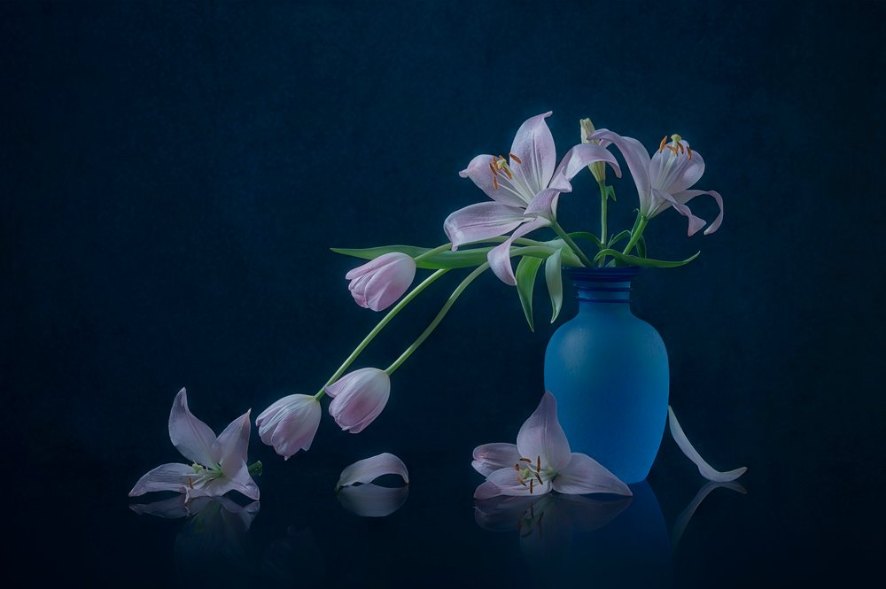 Moody Lilies and Tulips by Lydia Jacobs