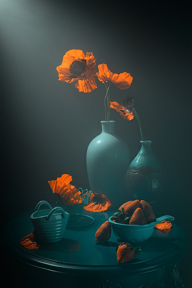 Moody Poppies and Strawberries by Lydia Jacobs