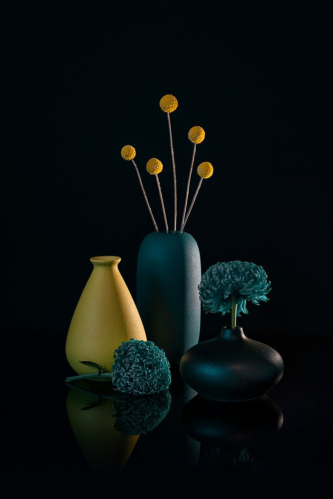 Moody Yellow and Teal Still Life by Lydia Jacobs