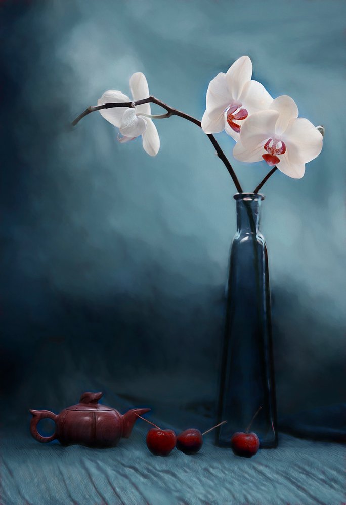 Orchids Tea and Cherries by Lydia Jacobs