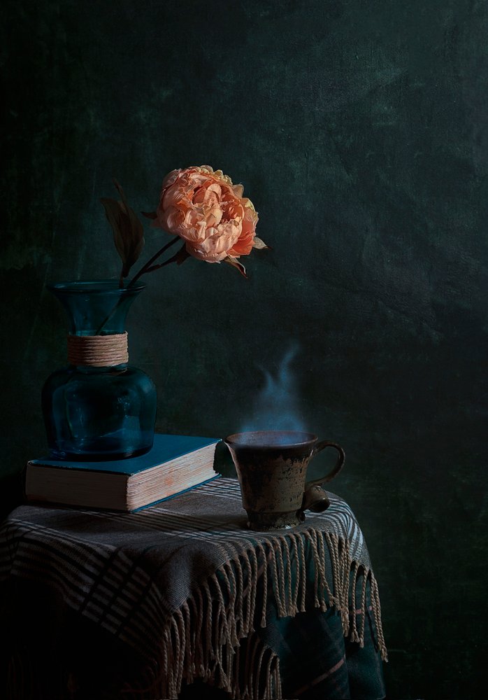 Peony and Steaming Cup by Lydia Jacobs