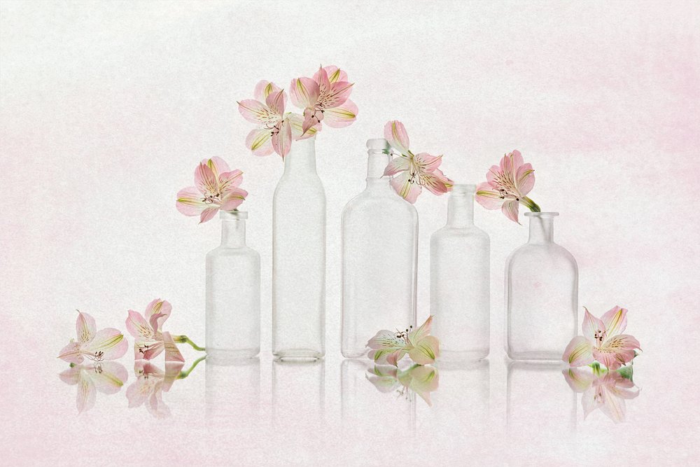 Pink Blooms and Glass by Lydia Jacobs