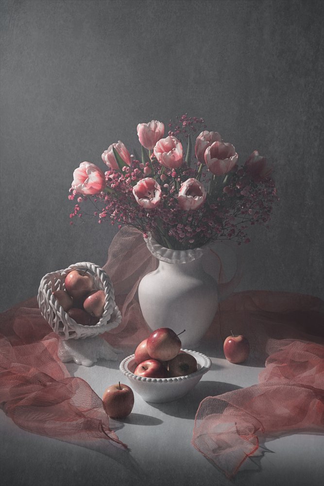 Soft Pink Tulips and Apples by Lydia Jacobs