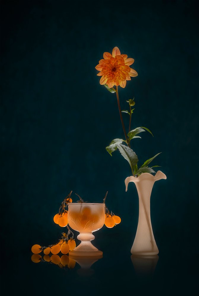 Warm Dahlia Still Life by Lydia Jacobs